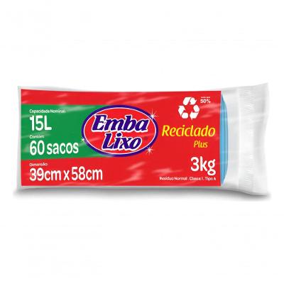 Saco para Lixo Reciclado Plus 15L Azul 60 Unidades Plástico Embalixo