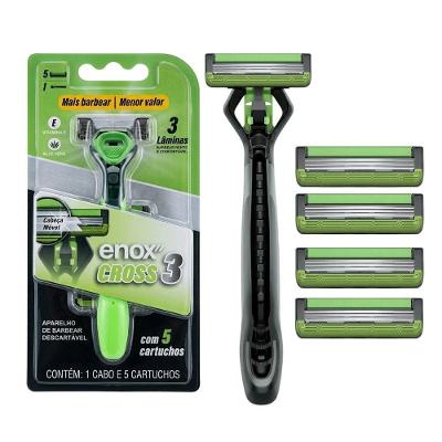 Aparelho de Barbear Cross com 3 Lâminas Cabo e 5 Cartuchos Refil Verde Enox Belliz