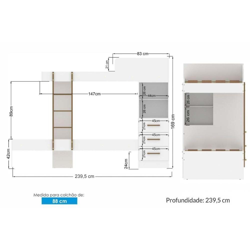 Beliche Havana Plus c/ 3 gavetas Branco - Santos Andirá - 2