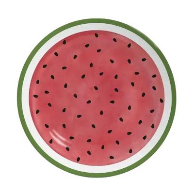 Prato de Sobremesa Coup Melancia Frutas Tropicais Cerâmica 21cm para Mesa Vermelho Alleanza
