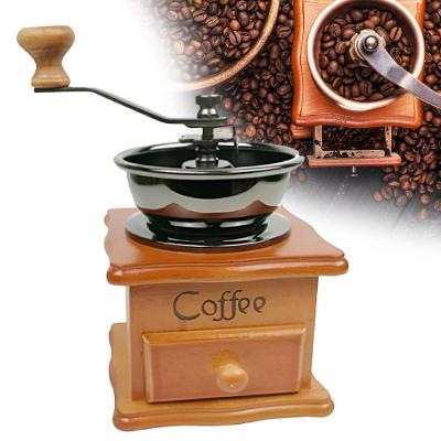 Moedor de Café Manual Retrô em Madeira e Metal com Manivela e Ajuste de Moagem para Uso Doméstico