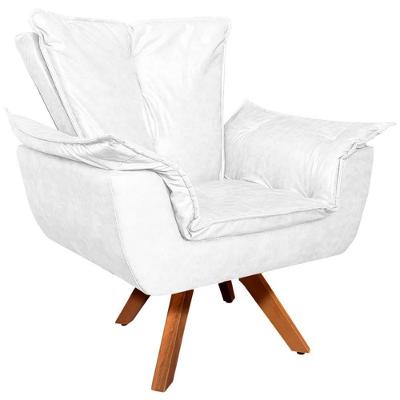 Poltrona Decorativa Charger G19 Giratória em Madeira Pu Branco para Sala de Estar Gran Belo