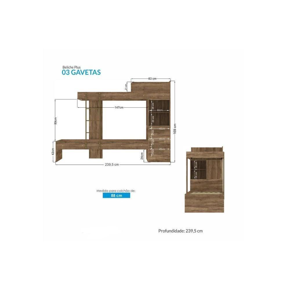 Beliche Havana Plus 3 gavetas Branco - Santos Andirá - 4