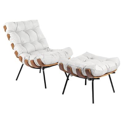 Poltrona e Puff Decorativos G34 Sala de Estar Costela Couro Branco Gran Belo