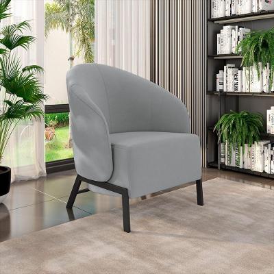 Poltrona Decorativa Kenya G33 para Sala de Estar Veludo Preto-cinza com Pés em Ferro Gran Belo