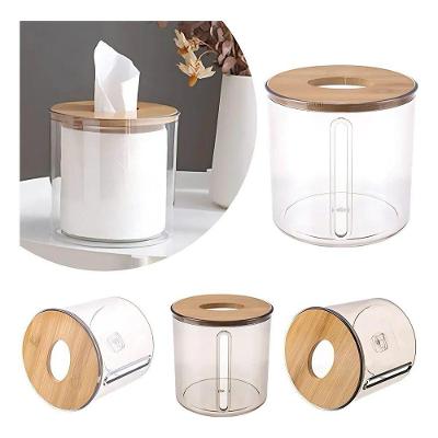 Porta Papel Higiênico Redondo com Tampa de Bambu em Plástico e MDF Transparente Top Rio Comercial