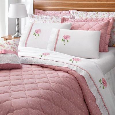 Cobre Leito Athena Queen 7 Peças Percal 180 Fios 80% Algodão 20% Poliéster Rosê