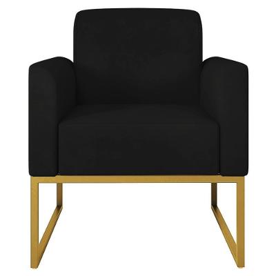 Poltrona Decorativa Isabella G19 para Sala de Estar Estofada Preto Dourado Gran Belo