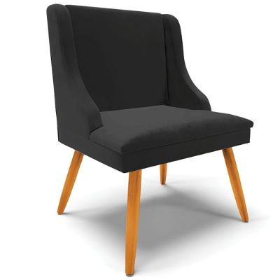 Poltrona Decorativa Firenze Veludo Preto Natural com Pés Palito de Madeira Gran Belo