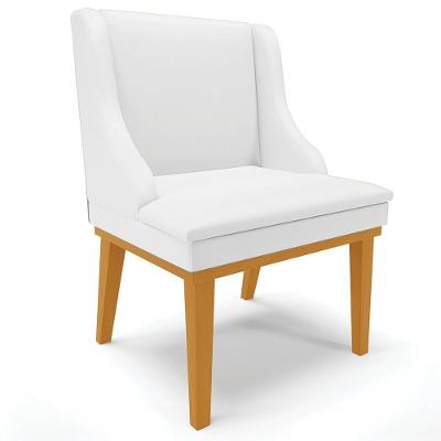 Poltrona Decorativa Firenze G19 em Corino Branco Fosco e Castanho com Base de Madeira Gran Belo