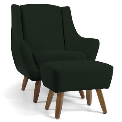 Poltrona Decorativa com Puff Naomi Sala de Estar Veludo Verde Musgo G15 Gran Belo