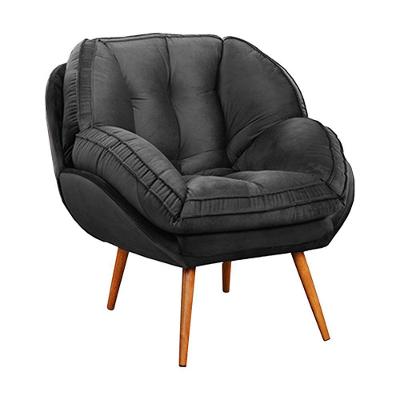 Poltrona Decorativa Giroud G33 em Veludo Cinza Chumbo com Pés Palito para Sala de Estar Gran Belo