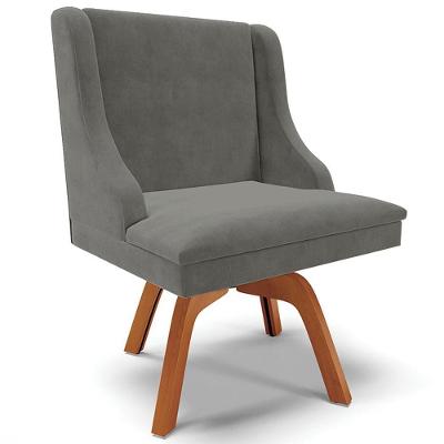 Poltrona Decorativa Firenze G19 Giratória Suede Grafite e Madeira Natural Gran Belo