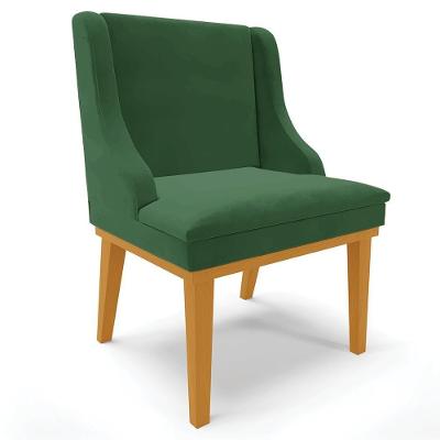 Poltrona Decorativa Firenze em Veludo Verde Esmeralda Castanho com Base de Madeira Gran Belo