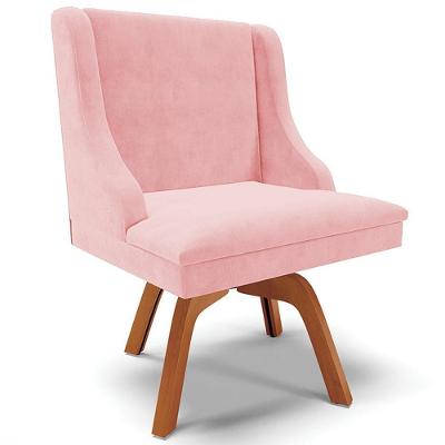 Poltrona Decorativa Firenze Base Giratória Suede Rosa Bebê Natural Gran Belo
