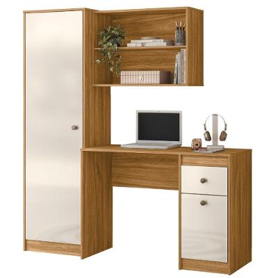 Mesa Escrivaninha com Armario Coimbra Moderno MDP 162cm Freijo Off White Moval Móveis