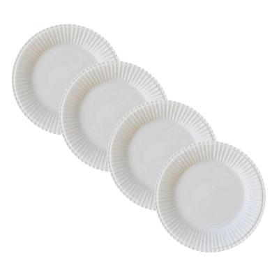 Kit 4 Pratos Rasos Frisada 27,5cm Cerâmica Branco 1a Linha Cerâmica Scalla