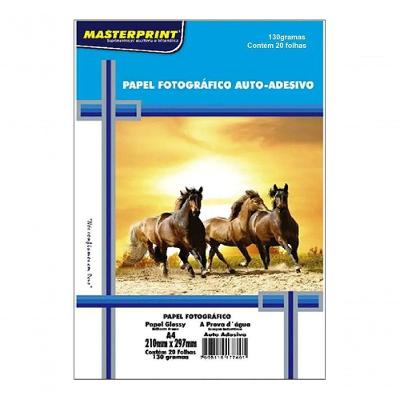 Papel Fotográfico Adesivo Glossy Masterprint 130g-m2 A4 20 Folhas Branco