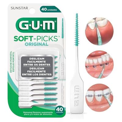 Palito Interdental Escova para Aparelho Gum Soft Picks com Estojo Portátil Branco 40 Unidades
