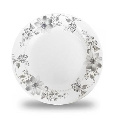 Prato Fundo Opalino Flowers Grey de Vidro 21,5cm Floral Branco em Casa Tem