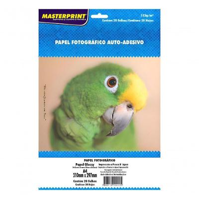 Papel Fotográfico Glossy Auto Adesivo 115g A4 Brilhante Prova D'água 20 Folhas Branco