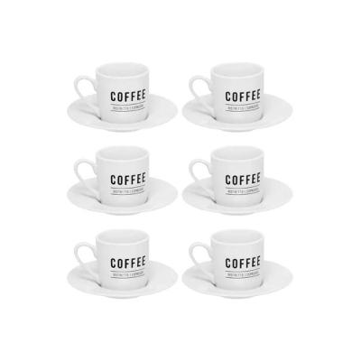 Jogo de Xícara de Café com Pires Manhattan 80ML Porcelana Branco Hauskraft