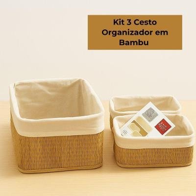Kit 3 Cesto Organizador em Bambu Trançado para Casa e Escritório Top Rio Comercial