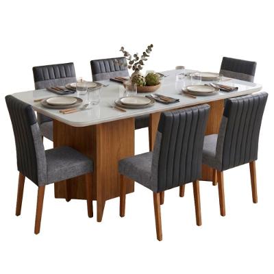 Conjunto Sala de Jantar Montreal 6 Lugares Tampo em MDF com Vidro Madeirado e Cinza Viero Móveis