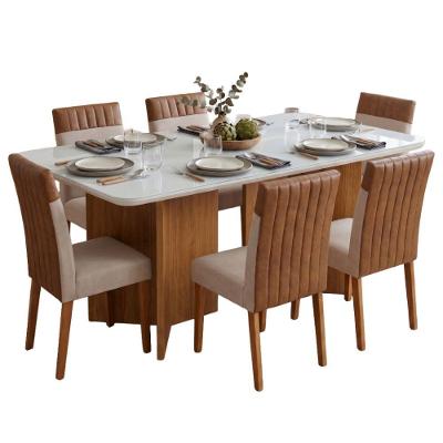 Conjunto Sala de Jantar Montreal 6 Lugares Tampo em MDF com Vidro Bege Mesa 160cm Viero Móveis