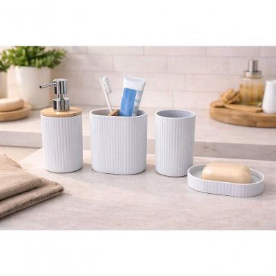 Conjunto para Banheiro com Tampa de Bambu Grafite com Dispenser e Porta-Escovas Black Bull