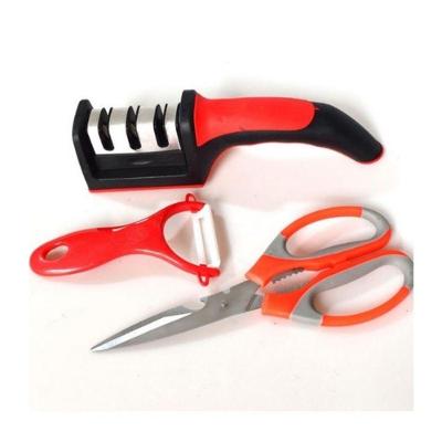 Kit Cozinha com Amolador de Facas Tesoura e Descascador Manual para Afiação Prática sem Eletricidade