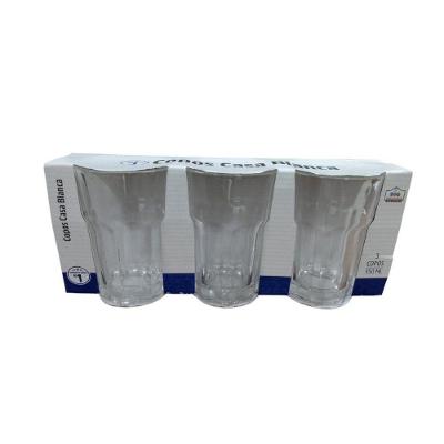 Kit 3 Copo de Vidro 350ml para Bebidas Design Anatômico Empilhável para Cozinha Casablanca
