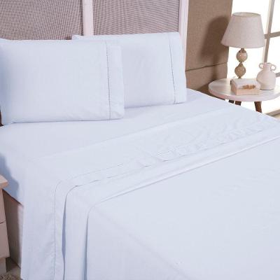 Jogo de Cama Queen Aquarela Ponto Palito 4 Peças Micropercal 200 Fios Branco Enxovais Aquarela