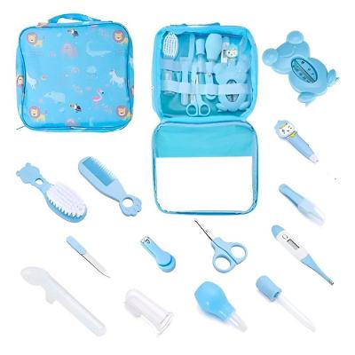 Kit Higiene e Cuidados para Bebê 13 Peças com Bolsa e Termômetro Azul