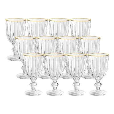 Jogo 12 Taças Melina Premium Vidro Borda Dourada 260ML Transparente Hauskraft