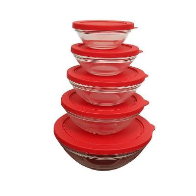 Conjunto 5 Potes Redondos de Vidro com Tampa Plástica Empilhável para Alimentos Vermelho Wellmix