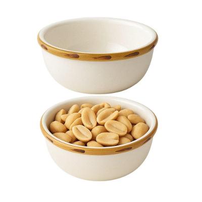 Jogo 2 Mini Bowl Molheira 100ML de Cerâmica com Borda de Bambu Branco Cerâmica Scalla