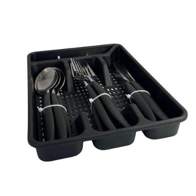 Conjunto de Faqueiro com Porta Talher 17 Peças 40% Inox e 60% Plástico Preto Unicasa Móveis