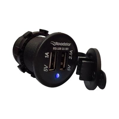 Carregador Veicular USB Roadstar Brasil RS109-2UBR com 2 Saídas USB 2.1A Entrada 12V-24V