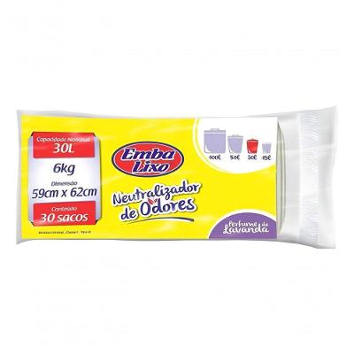 Saco para Lixo Neutralizador de Odores Cheiro Lavanda 30L Embalixo 30 Sacos