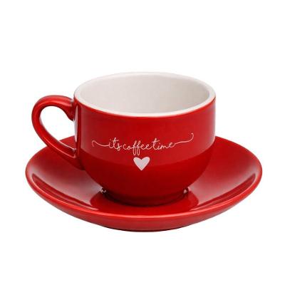 Xícara de Chá Cappuccino Lamour Porcelana 160ml com Pires Vermelho Hauskraft