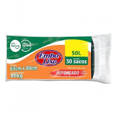Saco para Lixo Reforçado 50L Plástico Uso em Cozinha Preto Embalixo 30 Unidades