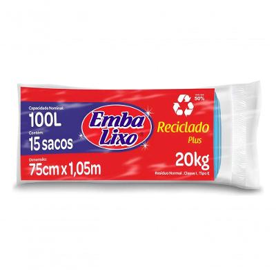 Saco para Lixo Reciclado Plus 100L Rolo com 15 Unidades Azul Embalixo