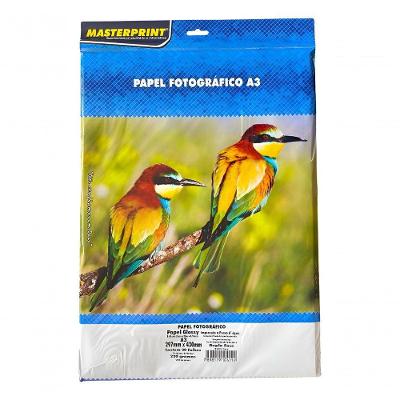 Papel Fotográfico Glossy A3 Dupla Face 220g Pacote 20 Folhas para Impressão a Jato de Tinta Branco