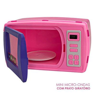 Mini Micro-ondas Infantil com Prato Giratório Rosa para Brincar na Cozinha Bs Toys