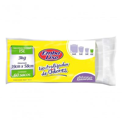 Saco para Lixo Neutralizador de Odores Branco 15L com Perfume Lavanda Embalixo