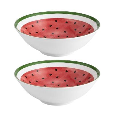 Jogo 2 Bowls Linha Melancia para Servir em Cerâmica Decorada 300ml Branco e Vermelho Alleanza