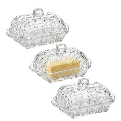 Kit 3 Manteigueira Tress de Cristal com Tampa para Manteiga e Frios Transparente Lyor
