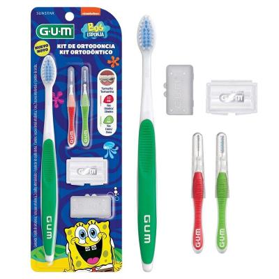 Kit Ortodôntico Gum Bob Esponja para Aparelho Fixo com Protetor de Cerdas