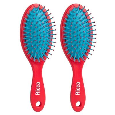 Kit 2 Escova de Cabelo Colors Oval Midi Desembaraçadora Colorida com Cerdas Protetoras Ricca